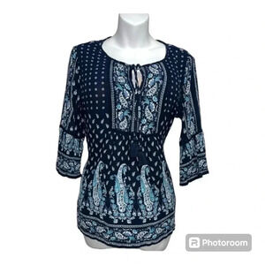 Bila Women's Blue  Size M Boho Peasant Tunic Blouse Summer days